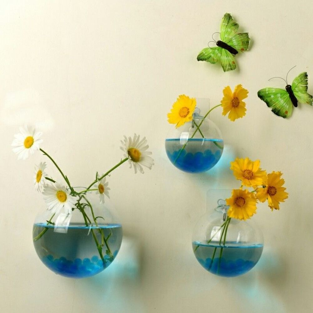 Flower Wall Panel - زهرية زجاجية شفافة ، معلقة على