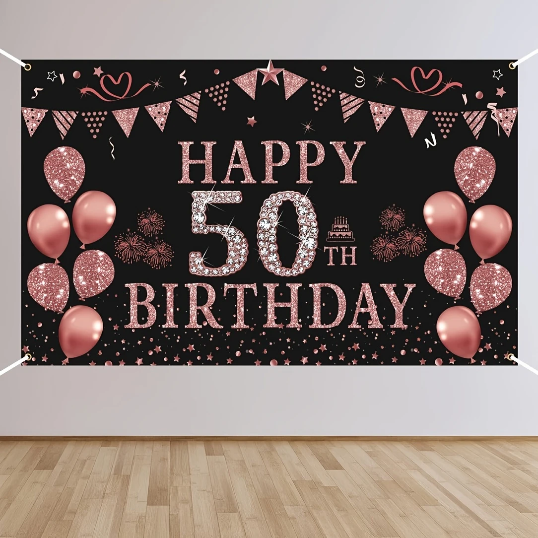 Party Banner Gold - ديكور خلفية ذهبي وردي للإناث ،