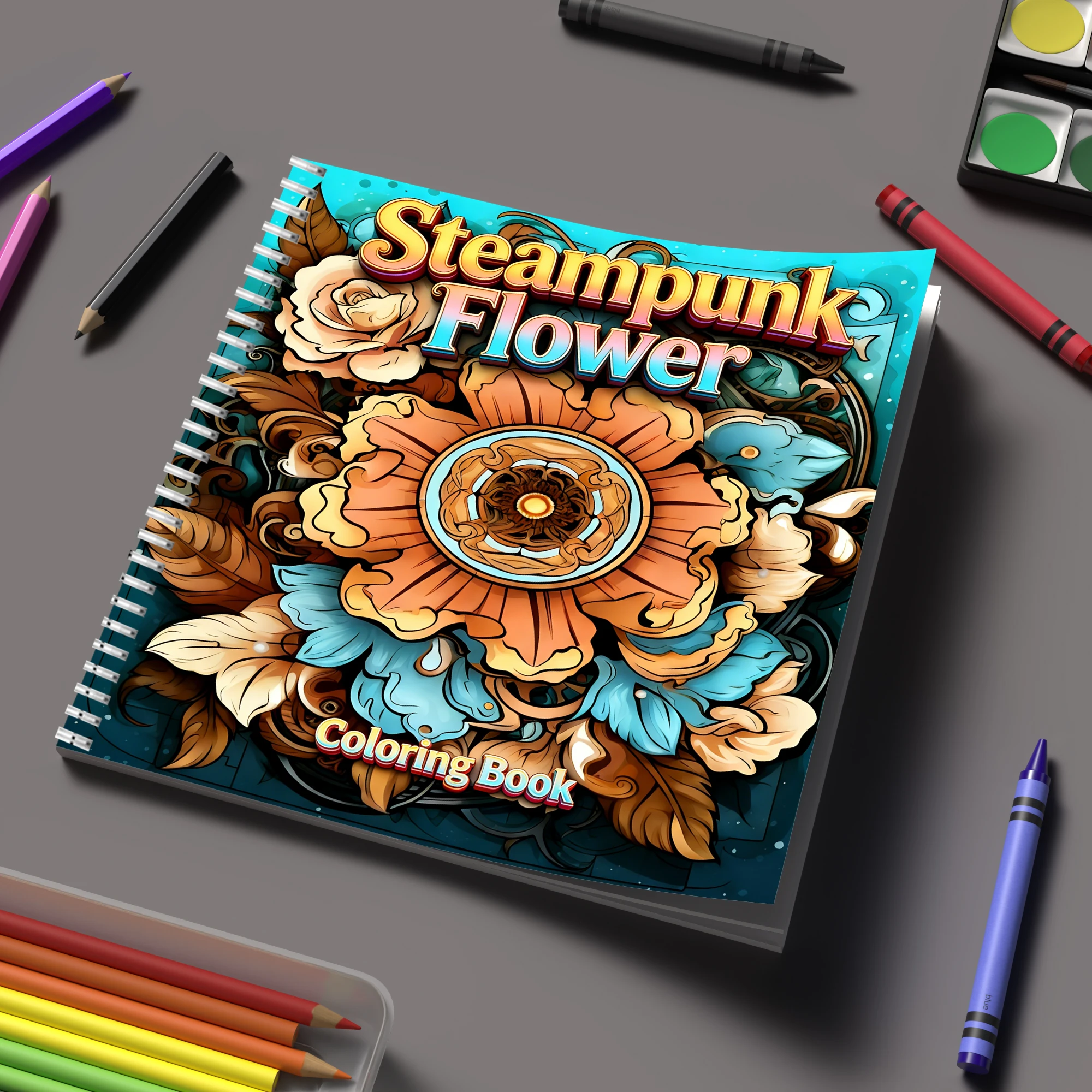Event Supplies - كتاب تلوين بتصميم زهور ستيمبانك للبالغين،
